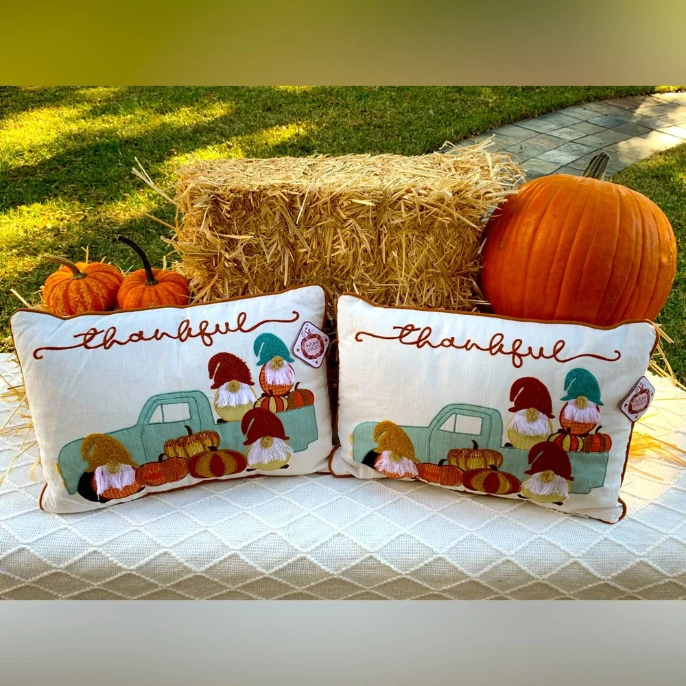 Fall Decor Pillows Thankful Gnomes Set- NWT